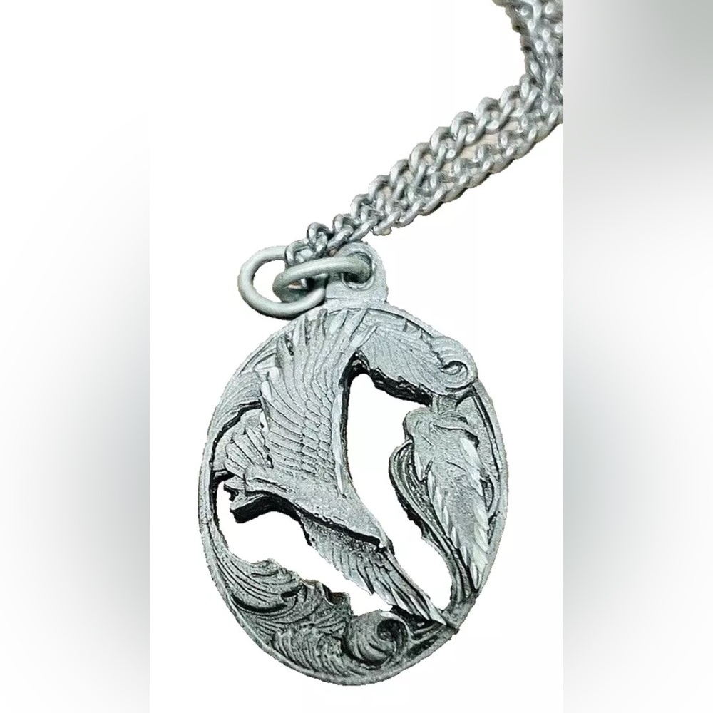 Sisk Pewter Soaring Eagle Cut out Etched Artisan pendant necklace Unique